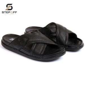 Stepoff Men's Black Woven Crossover Strap Sandals - Casual Slip-on Footwear