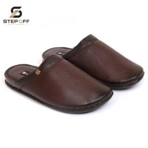 Stepoff Men's Dark Brown Textured Slip-on Mules - Casual Indoor/Outdoor Footwear