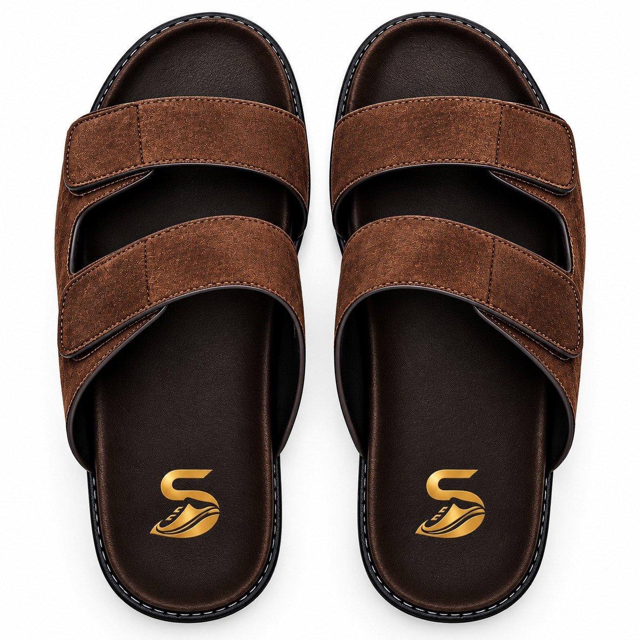 S2 Stepoff Double-Strap Slide Sandals – Brown Casual Footbed Slippers - Image 1