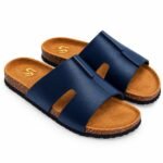 Stepoff Wide-Strap Slide Sandals – Blue Casual Cork Footbed Slippers